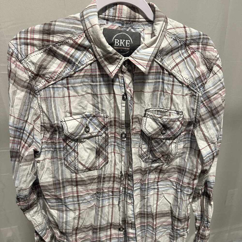BKE Men's Plaid Button Up Long Sleeve Shirt Size L